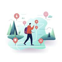 AI generated Minimalist UI illustration of a cartographer mapping a new territory in a flat illustration style on a white background. photo