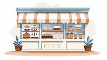 AI generated Charming Bakery Storefront Illustration - Minimalist Design with Displayed Pastries photo