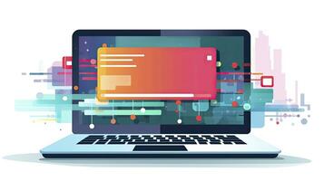 AI generated Sleek Minimalist Coding Interface on Laptop - Flat Design Illustration photo