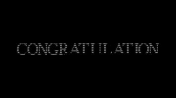 Congratulation ascii animation loop on black background. Ascii code art symbols typewriter in and out effect with looped motion. video