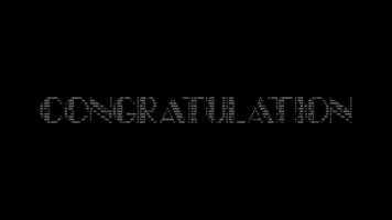 Congratulation ascii animation loop on black background. Ascii code art symbols typewriter in and out effect with looped motion. video