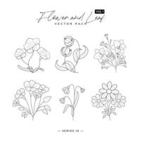 Flower simple vector icon - Hand draw doodle plant vector set - Botanical rustic trendy greenery vector