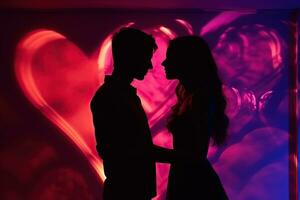 AI generated Silhouette of a couple in love. Valentine's Day concept. Generated by artificial intelligence photo