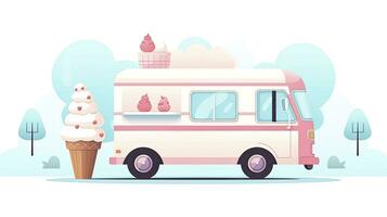 AI generated Charming Ice Cream Truck in Park Scene Minimalist UI, Flat Illustration photo