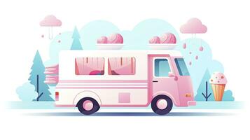 AI generated Charming Ice Cream Truck in Park Scene Minimalist UI, Flat Illustration photo