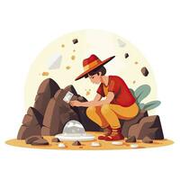AI generated Minimalist UI illustration of an archaeologist uncovering artifacts in a flat illustration style on a white background photo
