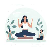 AI generated Minimalist UI illustration of a yoga instructor teaching a class in a flat illustration style on a white background photo