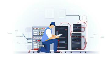 AI generated Minimalist UI illustration of an electrical engineer wiring a circuit board photo