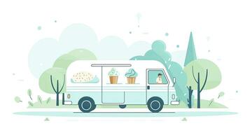 AI generated Charming Ice Cream Truck in Park Scene Minimalist UI, Flat Illustration photo