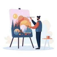 AI generated Minimalist UI illustration of an artist painting a canvas in a flat illustration style on a white background photo