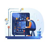 AI generated Minimalist UI illustration of an electrical engineer wiring a circuit board photo
