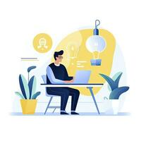 AI generated Minimalist UI illustration of an entrepreneur pitching a startup idea in a flat illustration on a white background photo