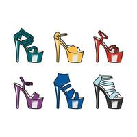 Set of Luxury Trendy Woman Girl Lady Female High Heels for Fashion Boutique Icon Illustration vector