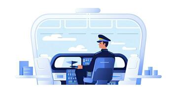 AI generated Minimalist UI illustration of a pilot flying a plane in a flat illustration style on a white background photo