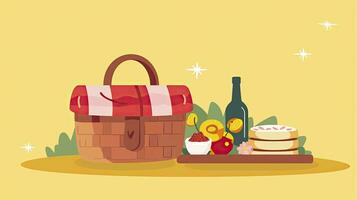 AI generated Charming Minimalist Picnic Basket and Blanket in Park Flat UI Illustration photo