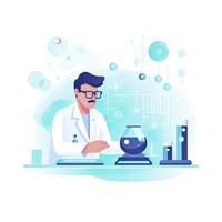 AI generated Minimalist UI illustration of a scientist conducting an experiment in a flat illustration style on a white background photo