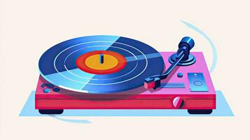 AI generated Retro-Inspired Minimalist Record Player and Vinyls Flat UI Illustration photo