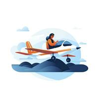 AI generated Minimalist UI illustration of a pilot flying a plane in a flat illustration style on a white background photo