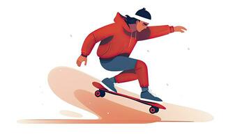 AI generated Minimalist Skateboarder Executing Tricks, Flat Design Illustration on White. photo