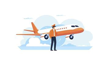 ai generado minimalista ui ilustración de un piloto volador un avión en un plano ilustración estilo en un blanco antecedentes foto