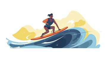 AI generated Sleek Surfer Catching a Wave Minimalist UI Flat Illustration photo