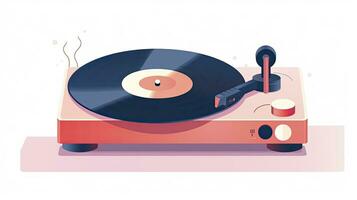 AI generated Retro-Inspired Minimalist Record Player and Vinyls Flat UI Illustration photo