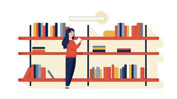 AI generated Minimalist UI illustration of a librarian shelving books in a flat illustration style on a white background photo