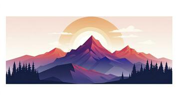 AI generated Serene Mountain Landscape at Sunrise Minimalist UI, Flat Illustration Style photo
