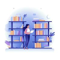 AI generated Minimalist UI illustration of a librarian shelving books in a flat illustration style on a white background photo