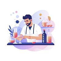 AI generated Minimalist UI illustration of a mixologist crafting cocktails in a flat illustration style on a white background. photo