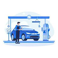 ai generado minimalista ui ilustración de un mecánico reparando un coche en un plano ilustración estilo en un blanco antecedentes foto