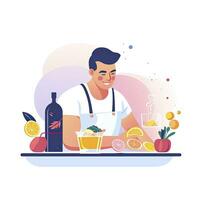 AI generated Minimalist UI illustration of a mixologist crafting cocktails in a flat illustration style on a white background. photo