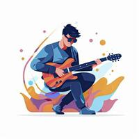 ai generado minimalista ui ilustración de un músico jugando un guitarra en un plano ilustración estilo en un blanco antecedentes foto