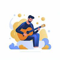 AI generated Minimalist UI illustration of a musician playing a guitar in a flat illustration style on a white background photo