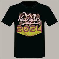 diseño de camiseta feliz año nuevo 2024 vector