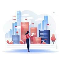 AI generated Minimalist UI illustration of an urban planner designing a cityscape in a flat illustration style on a white background. photo