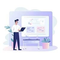 AI generated Minimalist UI illustration of a teacher giving an online lecture in a flat illustration style on a white background photo