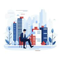 AI generated Minimalist UI illustration of an urban planner designing a cityscape in a flat illustration style on a white background. photo