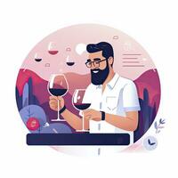 AI generated Minimalist UI illustration of a sommelier tasting wine in a flat illustration style on a white background photo