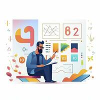 AI generated Minimalist UI illustration of a mathematician solving complex equations in a flat illustration style on a white background. photo