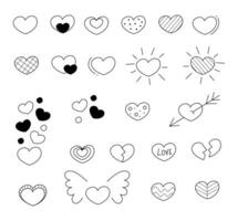 Heart doodle set. White and black vector illustration.