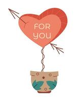 Heart with an arrow and a text for Valentine's Day in a pot. Flat color vector illustration.