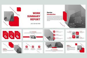 Red modern business work report slide presentation template vector