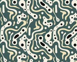 Pattern with Beige and Black Curves and Dots on Dark Teal Background vector