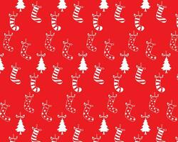 White Christmas Trees and Red Striped Stockings on a Red Background Pattern vector