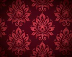 Red Damask Pattern with Floral Motifs vector