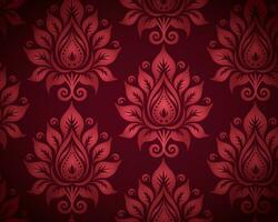 Red Damask Pattern with Floral Motifs vector