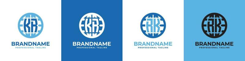 Letter KR and RK Globe Logo Set, suitable for any business with KR or RK initials. vector