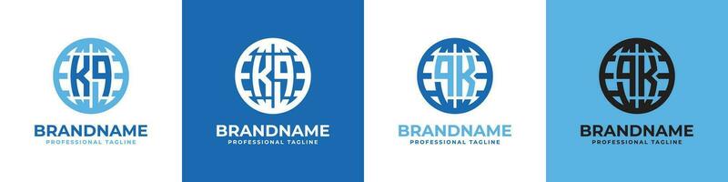 Letter KQ and QK Globe Logo Set, suitable for any business with KQ or QK initials. vector