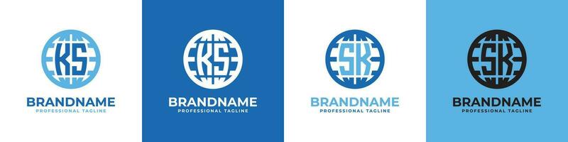 Letter KS and SK Globe Logo Set, suitable for any business with KS or SK initials. vector